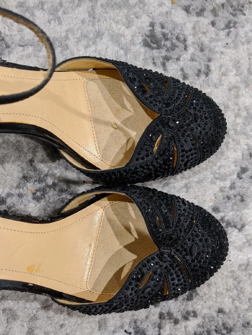 Alex Marie Black Rhinestone Cutout Ankle-Strap Pumps